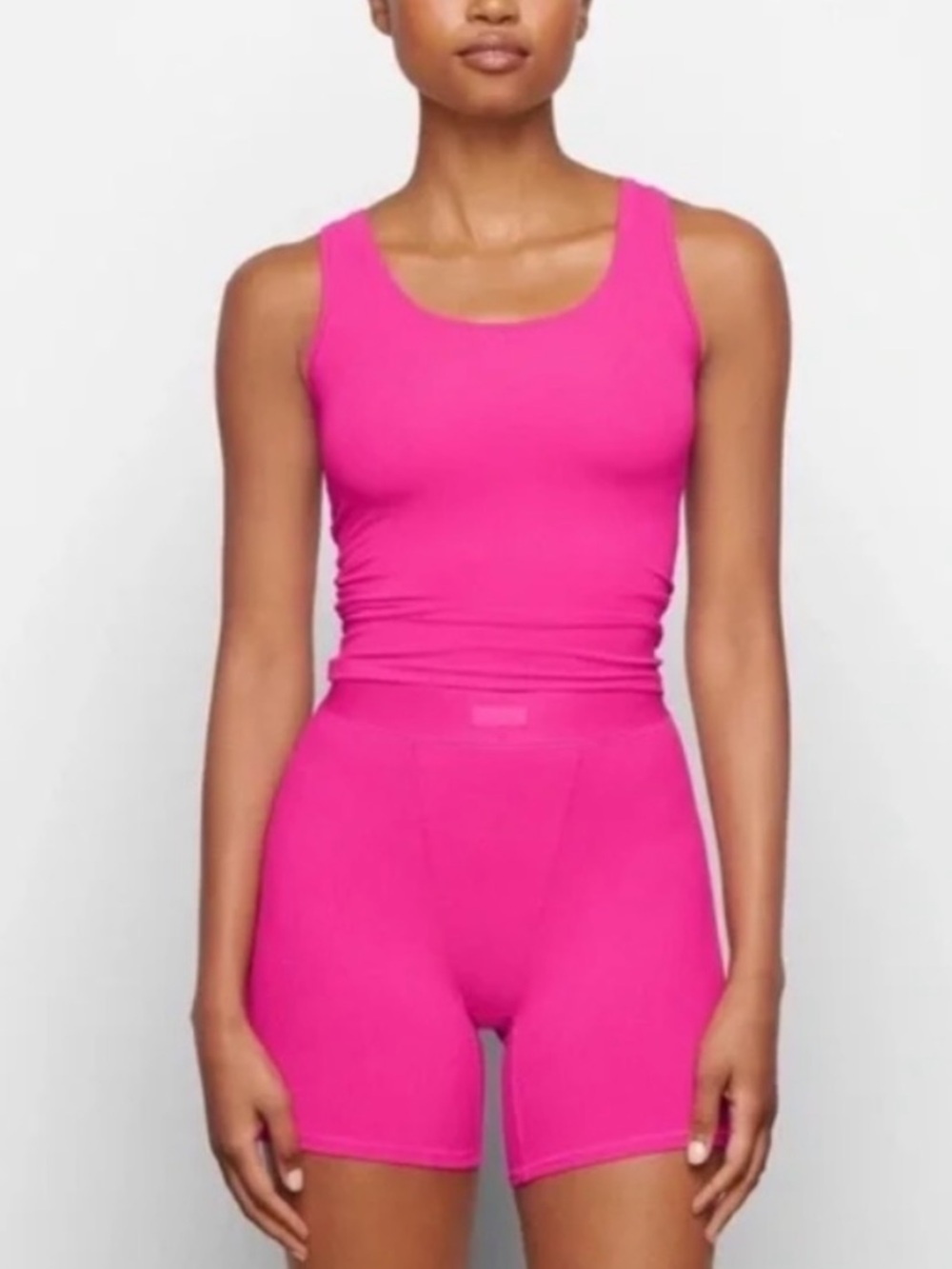 Skims Hot Pink Boxer and Tank Set Cotton Ribbed Small Tank Medium Shorts Lounge
